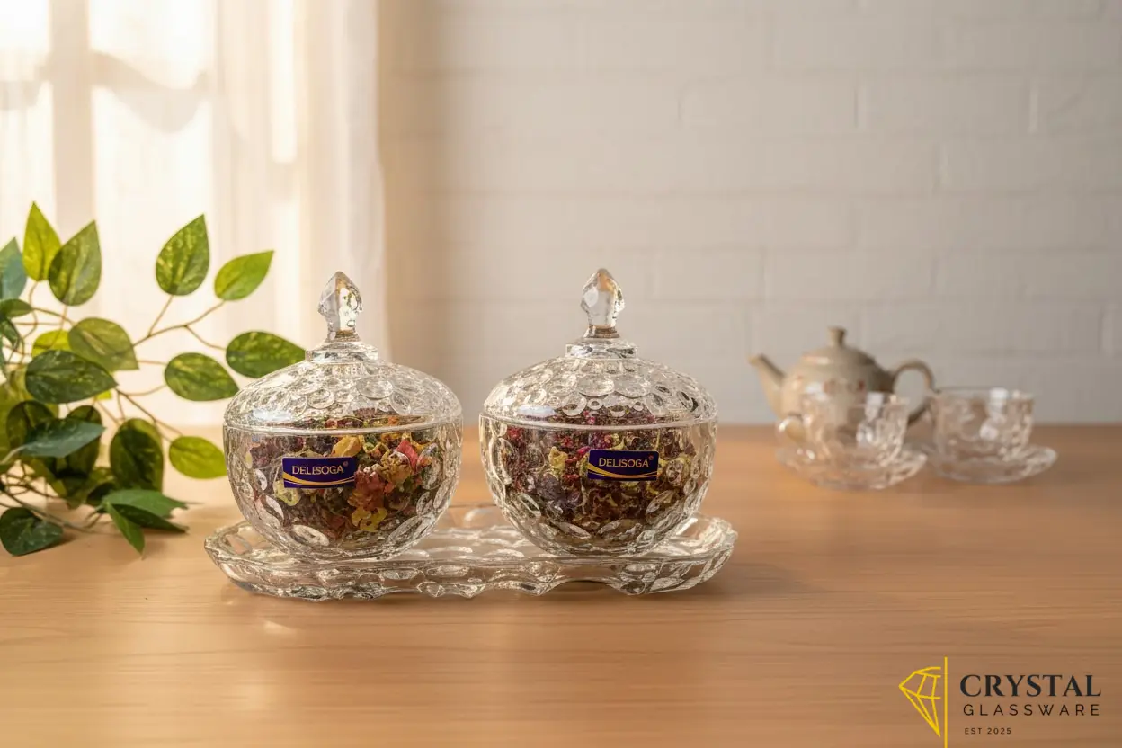 Delisoga® Candy Dish Set of 3 Elegant Candy Jars with Glass Tray for Sweets & Treats